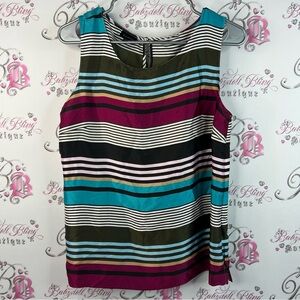Talbots tank top stripes button keyhole Colorful Striped Tank Top shiny